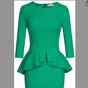 Emerald green peplum knee length dress NWT
